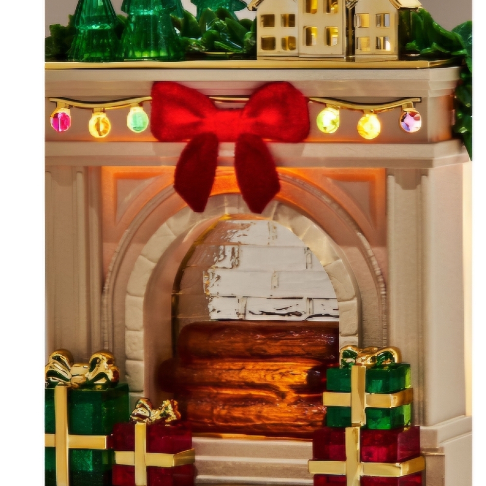 Festive Holiday Fireplace Decor with Red Bow